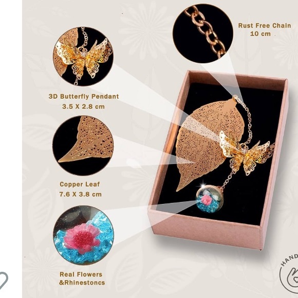 New Handmade Toirxarn Metal Leaf Bookmarks with 3D Butterfly Pendant - Picture 2 of 7